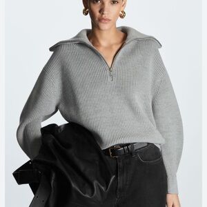 COS Wool and Cotton Blend Half Zip Sweater